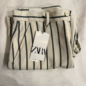 Zara NWT Green Striped Shorts